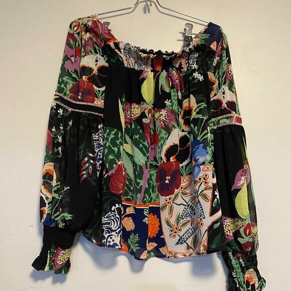 Anthropologie x Lil Sire • Japanese Art Floral Blouse in Black XS - Picture 1 of 4